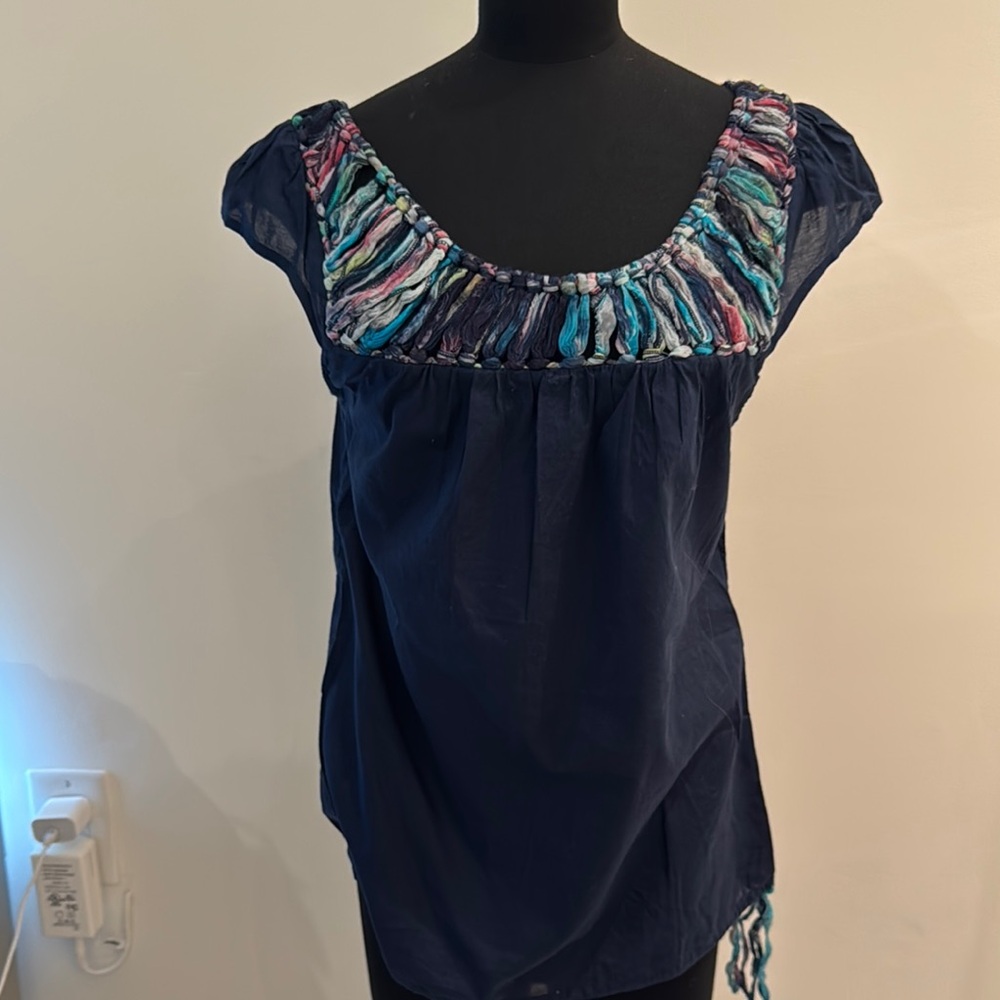 Women's Navy Top with Multicolor Accents